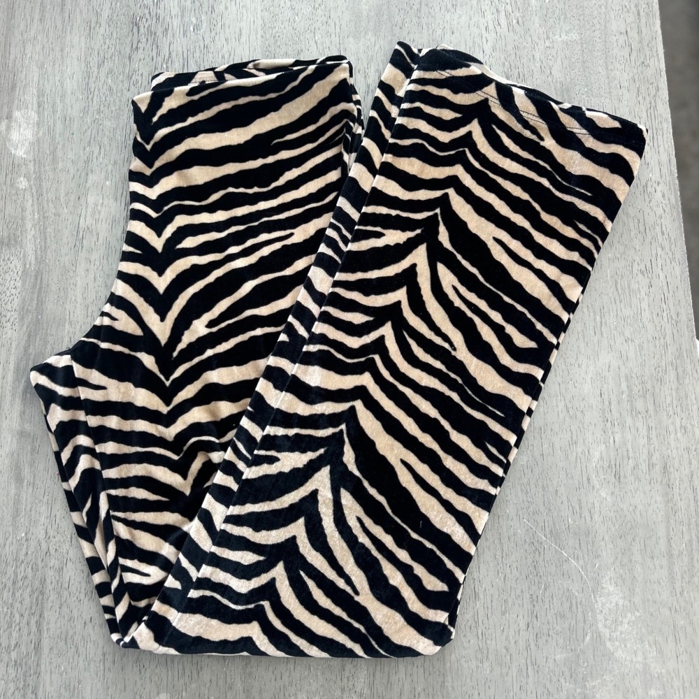 Silvergate Zebra Print Flare Pants Velvet High Rise Bell Bottoms Tan Black